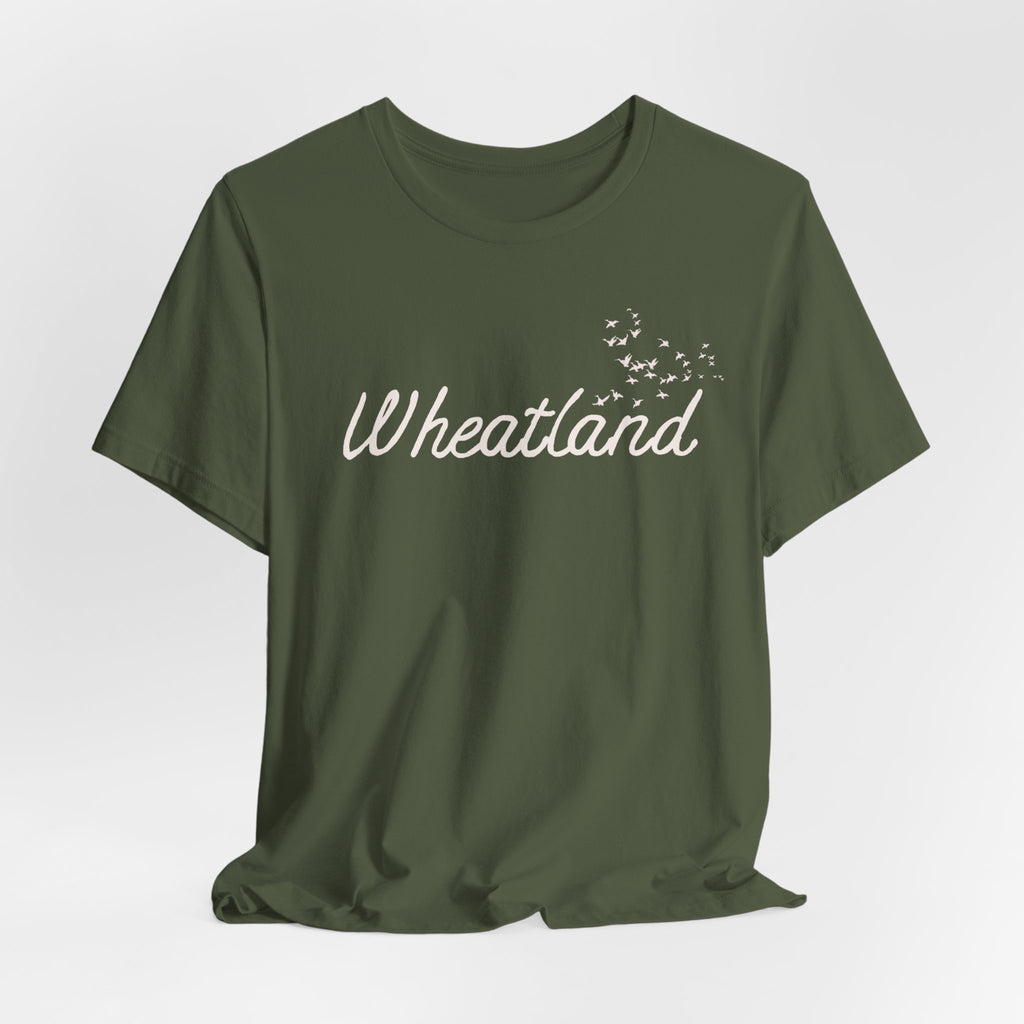 Winter Birds Wheatland Script Tee — Casual Town Name T‑Shirt