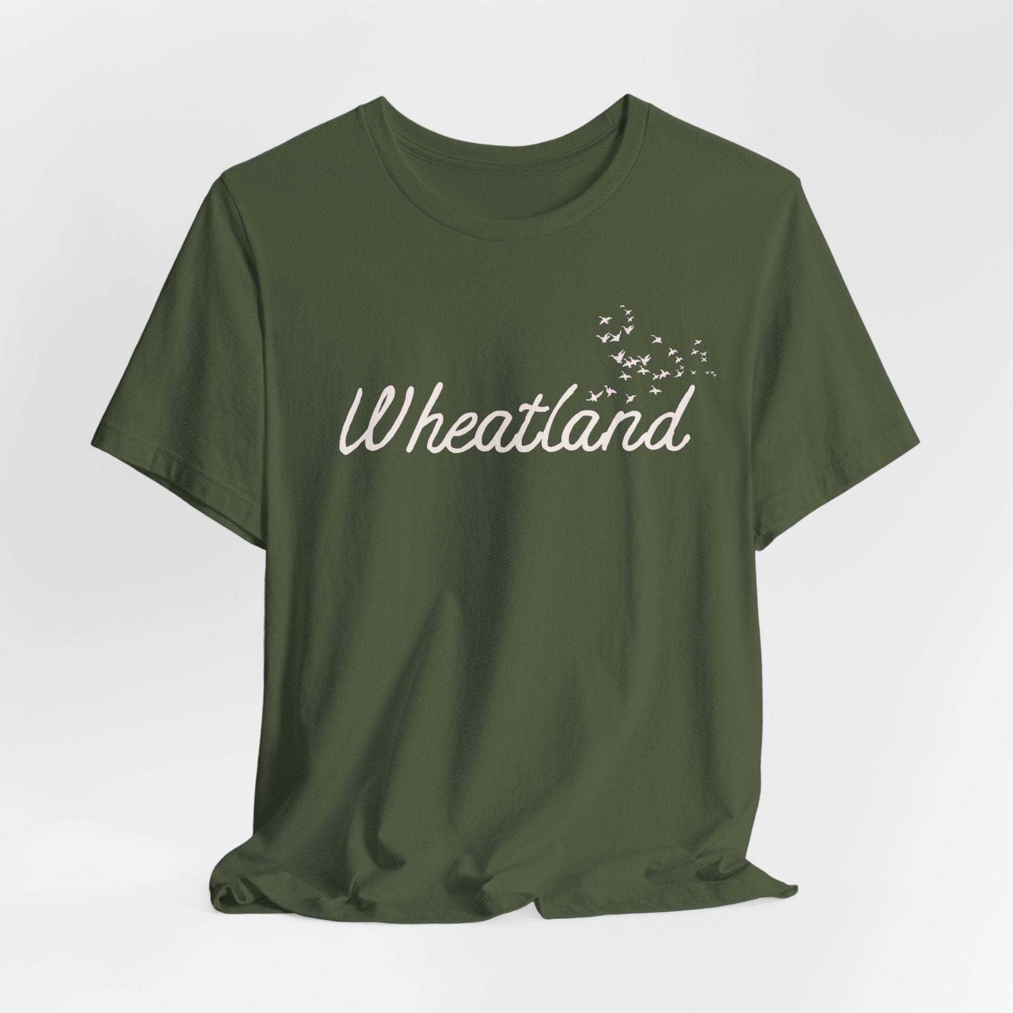 Winter Birds Wheatland Script Tee — Casual Town Name T‑Shirt