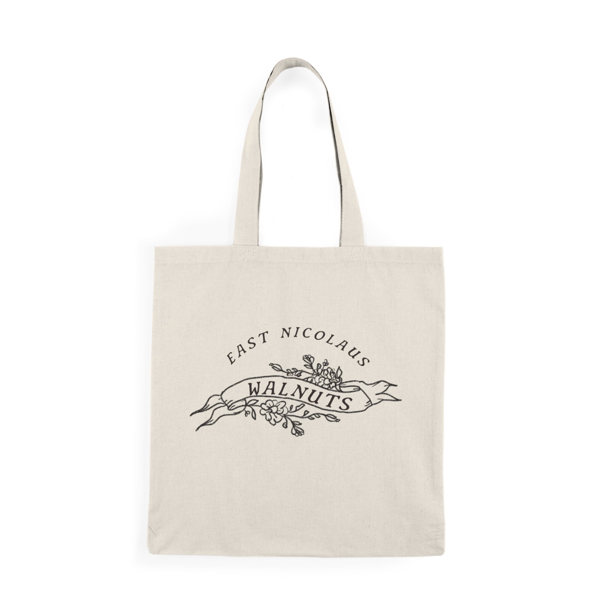 East Nicolaus Natural Tote Bag — Vintage Walnut & Sutter Buttes Logo Canvas Tote