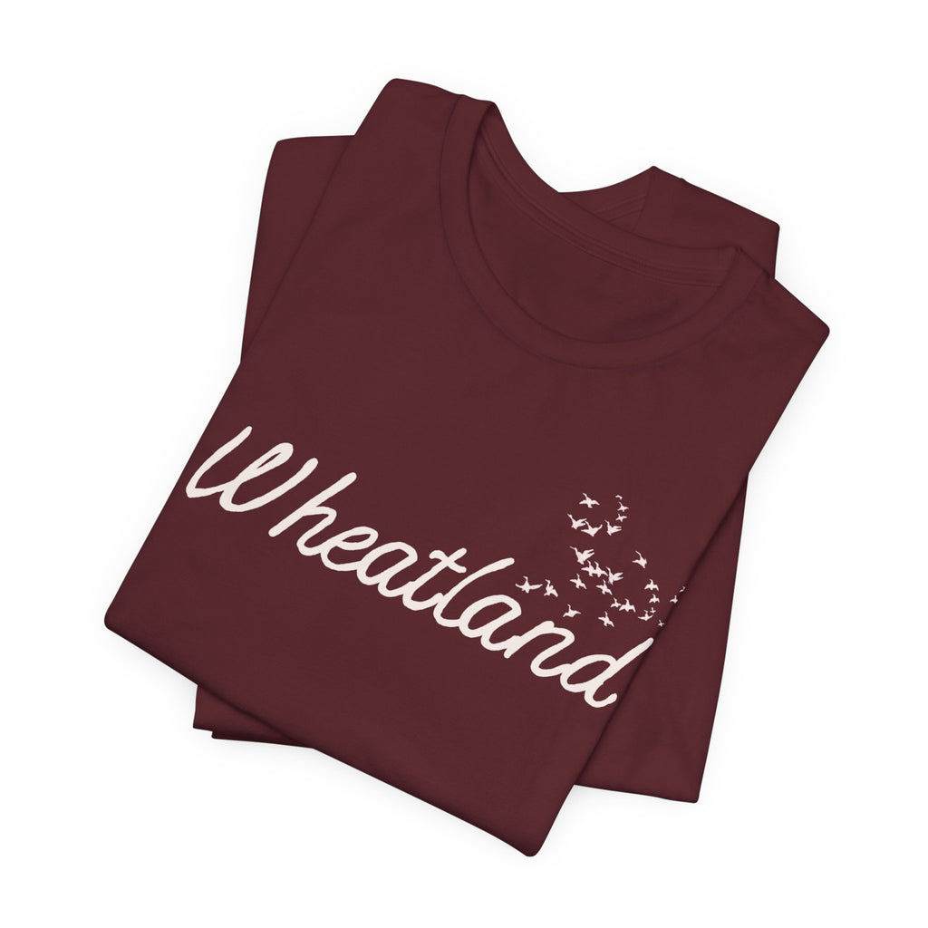 Winter Birds Wheatland Script Tee — Casual Town Name T‑Shirt