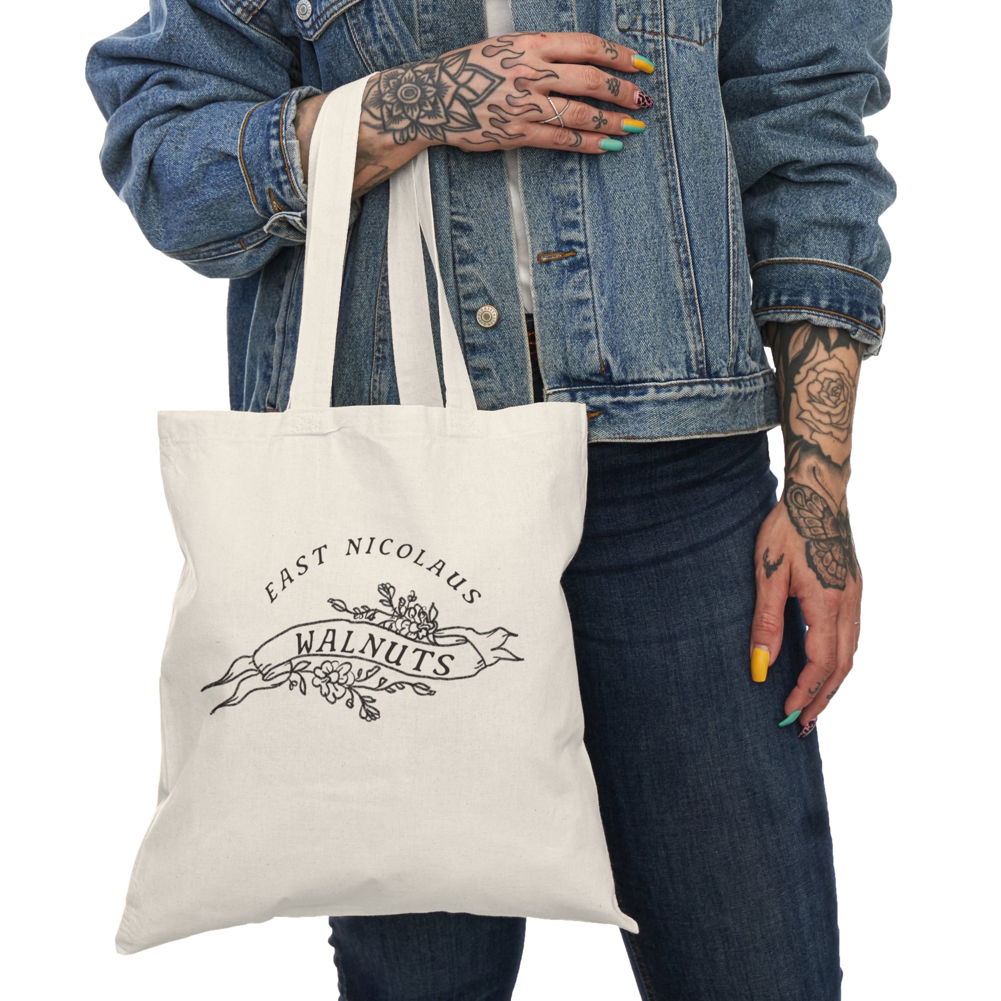 East Nicolaus Natural Tote Bag — Vintage Walnut & Sutter Buttes Logo Canvas Tote