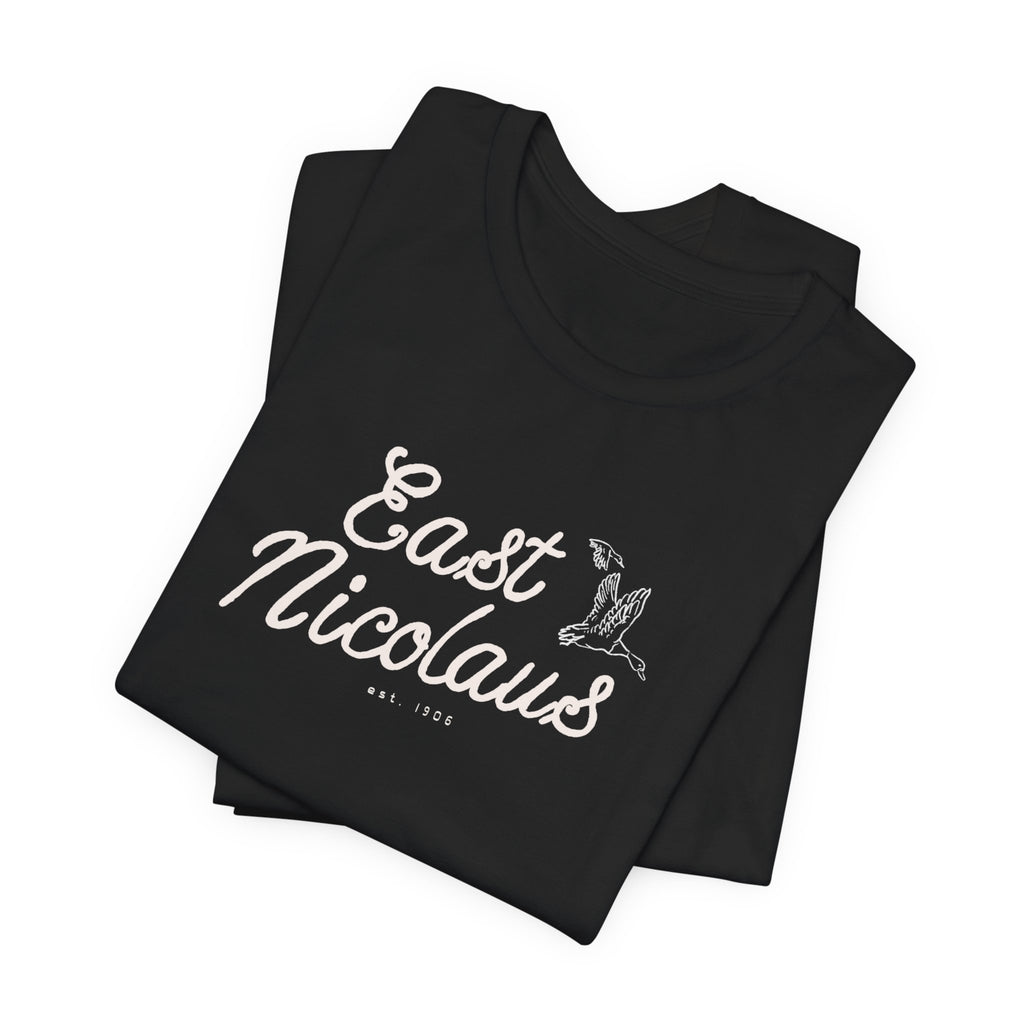 East Nicolaus Vintage Script T‑Shirt — Retro SmallTown Tee