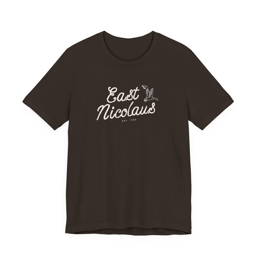 East Nicolaus Vintage Script T‑Shirt — Retro SmallTown Tee