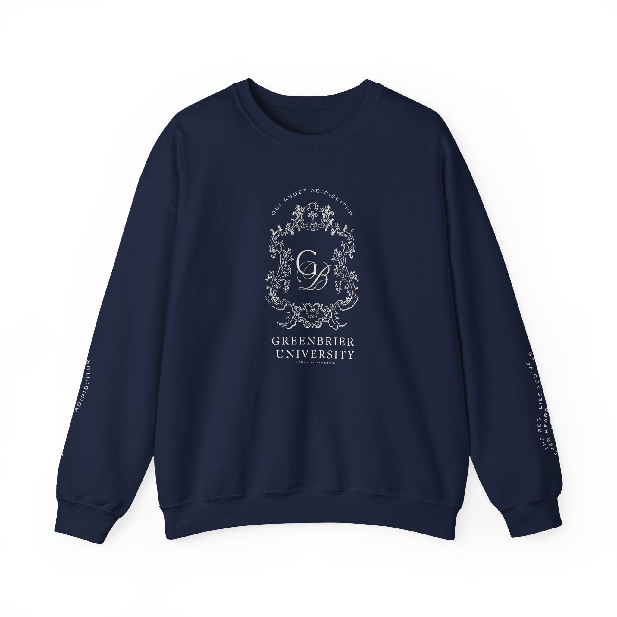 Greenbrier University Sweatshirt with Latin Arm Detail and Quote on Arms