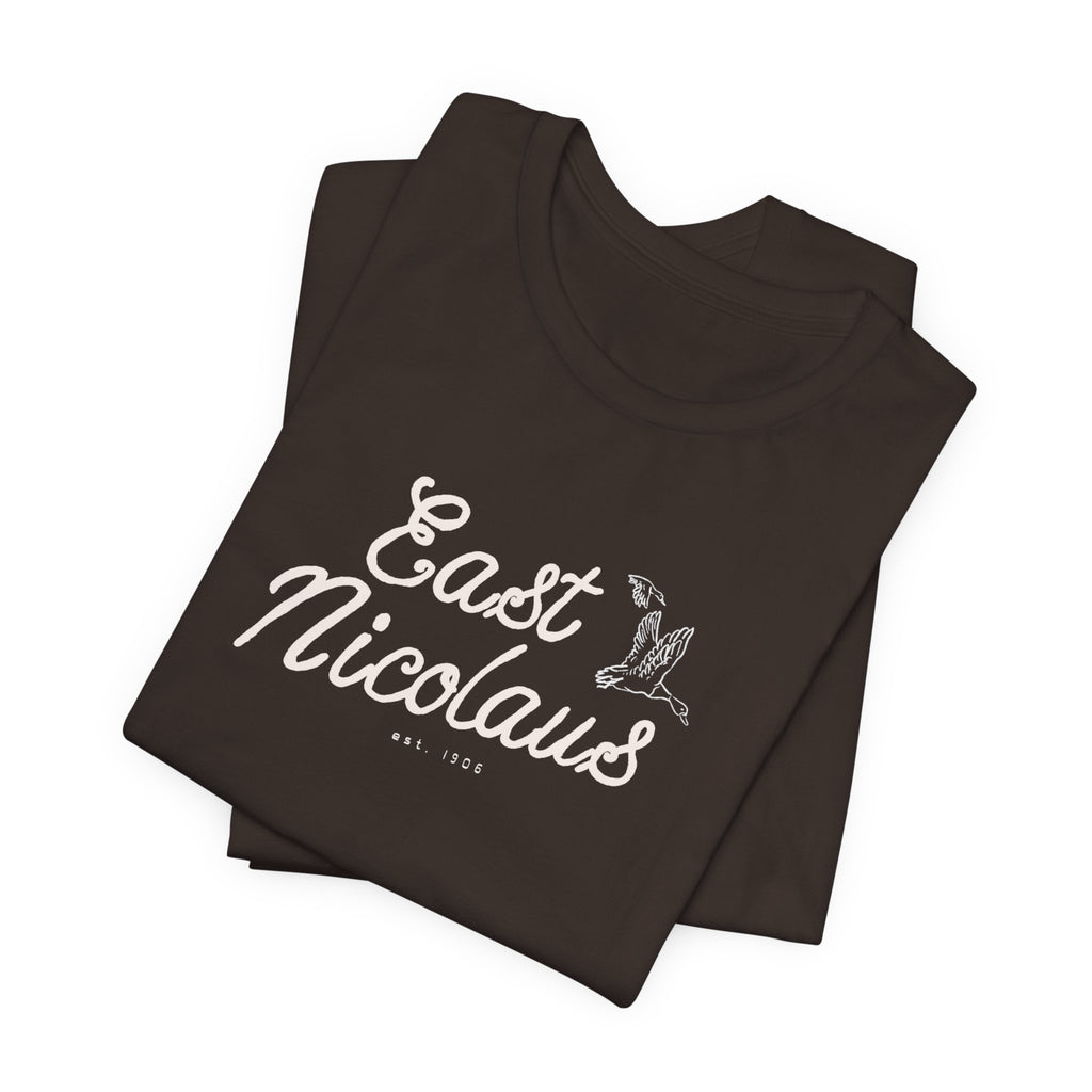 East Nicolaus Vintage Script T‑Shirt — Retro SmallTown Tee
