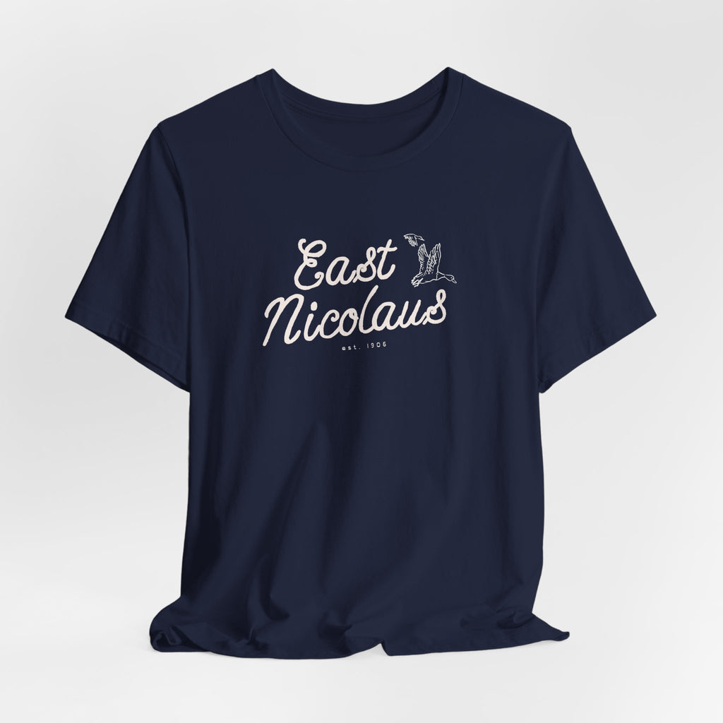 East Nicolaus Vintage Script T‑Shirt — Retro SmallTown Tee