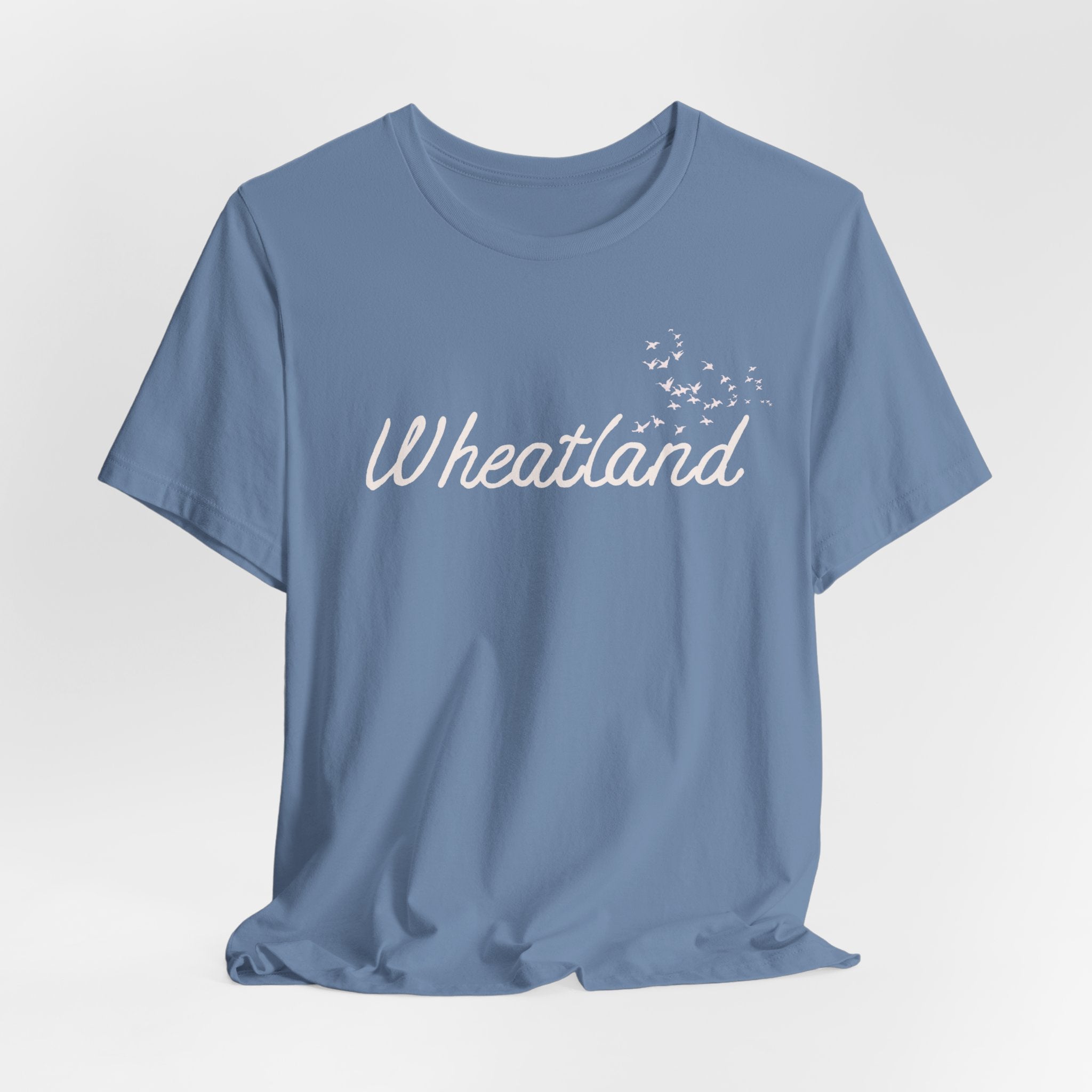 Winter Birds Wheatland Script Tee — Casual Town Name T‑Shirt