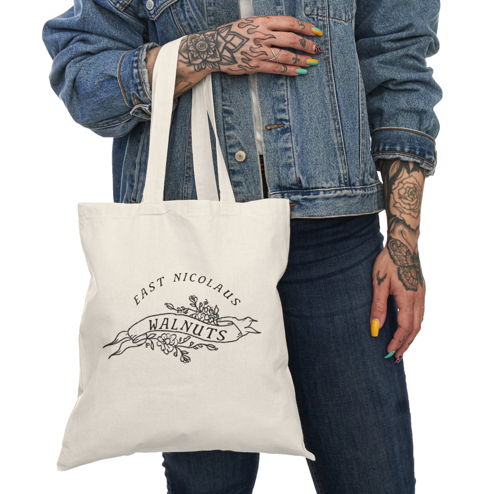 East Nicolaus Natural Tote Bag — Vintage Walnut & Sutter Buttes Logo Canvas Tote