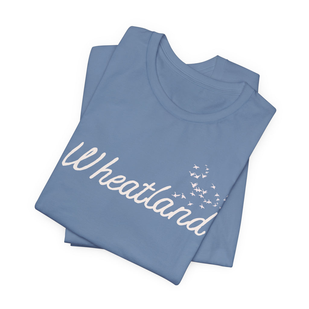 Winter Birds Wheatland Script Tee — Casual Town Name T‑Shirt