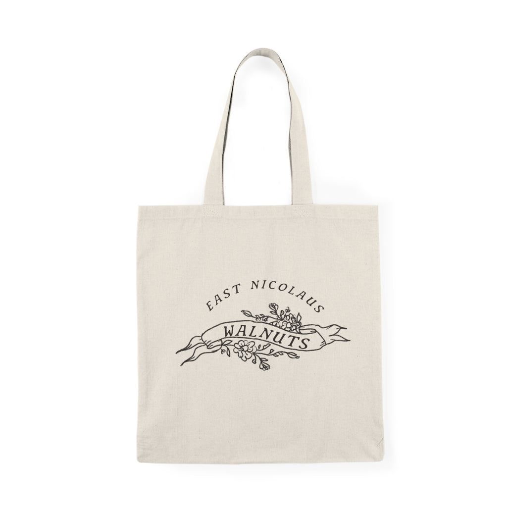 East Nicolaus Natural Tote Bag — Vintage Walnut & Sutter Buttes Logo Canvas Tote