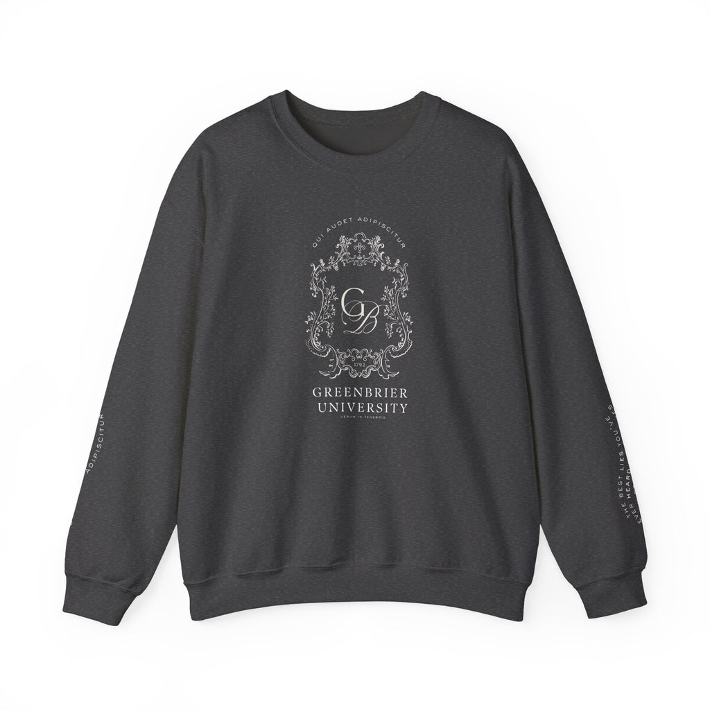 Greenbrier University Sweatshirt with Latin Arm Detail and Quote on Arms