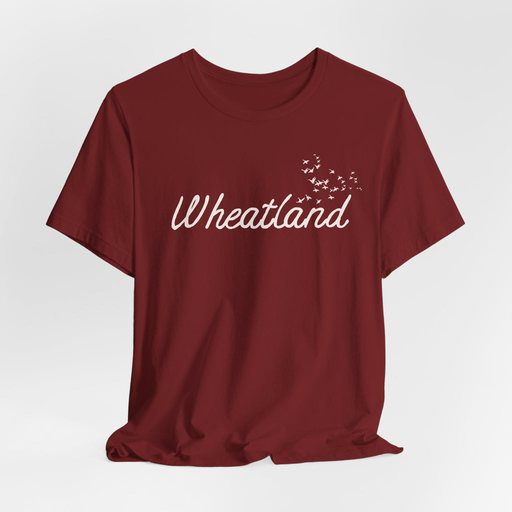 Winter Birds Wheatland Script Tee — Casual Town Name T‑Shirt