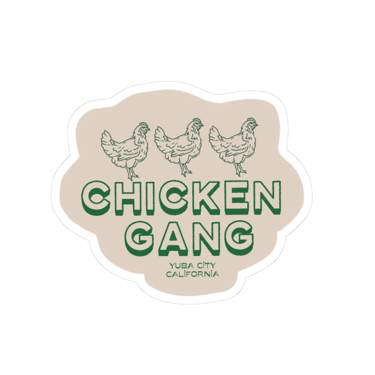 Chicken Gang Sticker — Retro Farm Vibe Kiss-Cut Sticker (Yuba City, California)