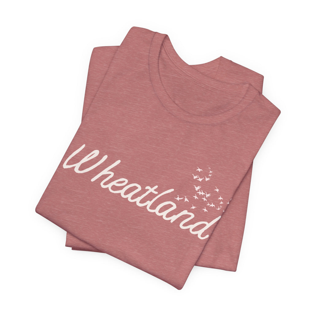 Winter Birds Wheatland Script Tee — Casual Town Name T‑Shirt