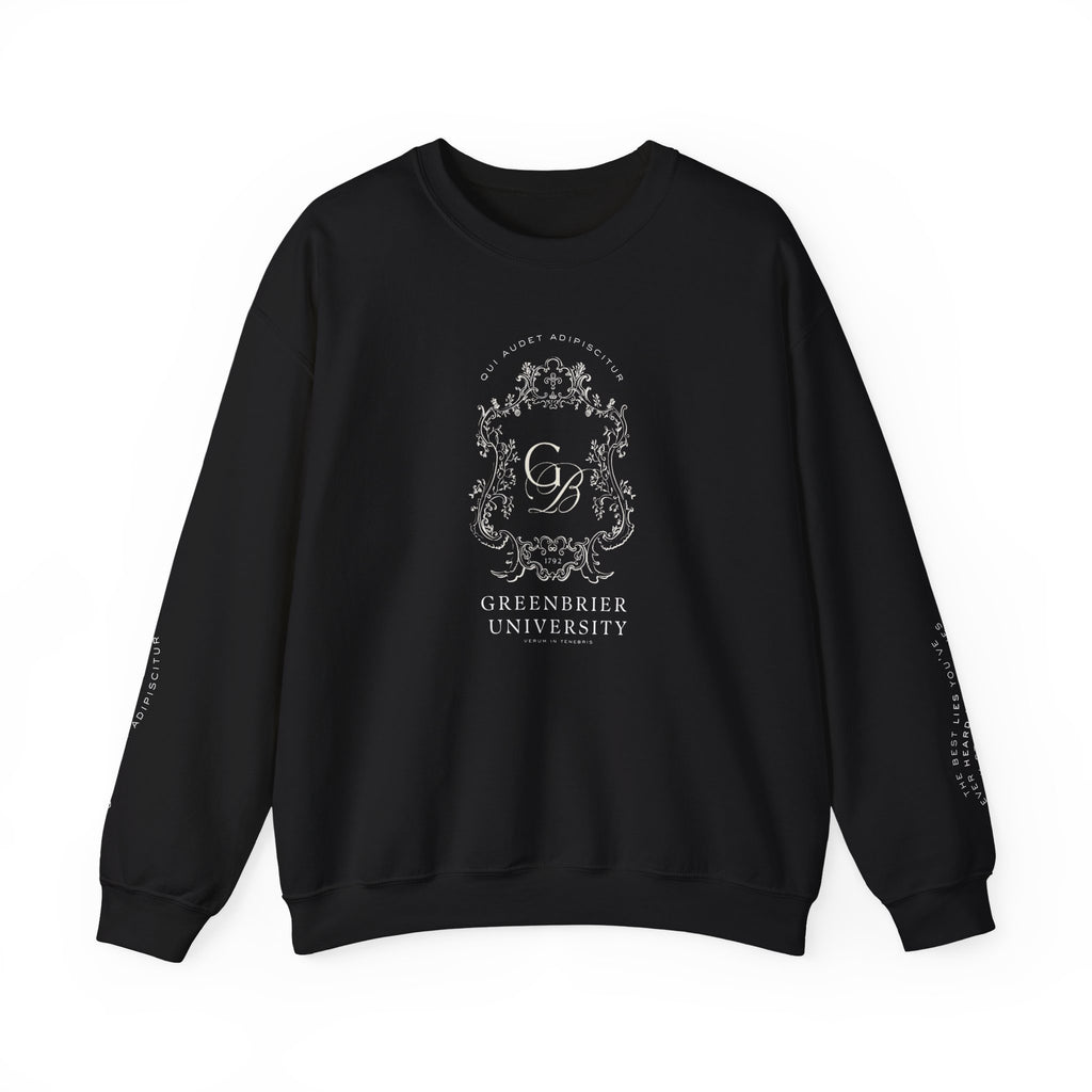 Greenbrier University Sweatshirt with Latin Arm Detail and Quote on Arms