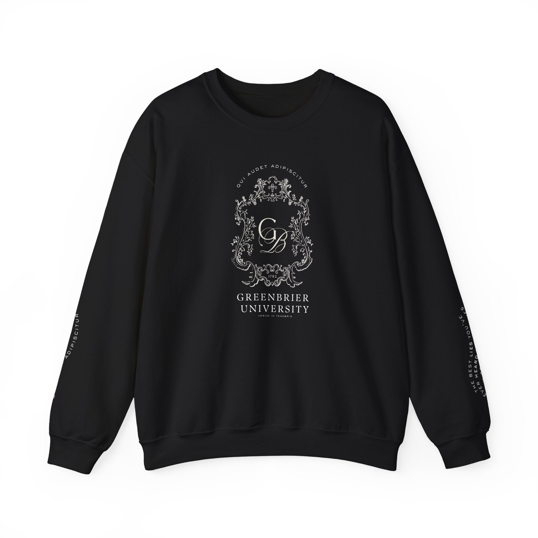 Greenbrier University Sweatshirt with Latin Arm Detail and Quote on Arms
