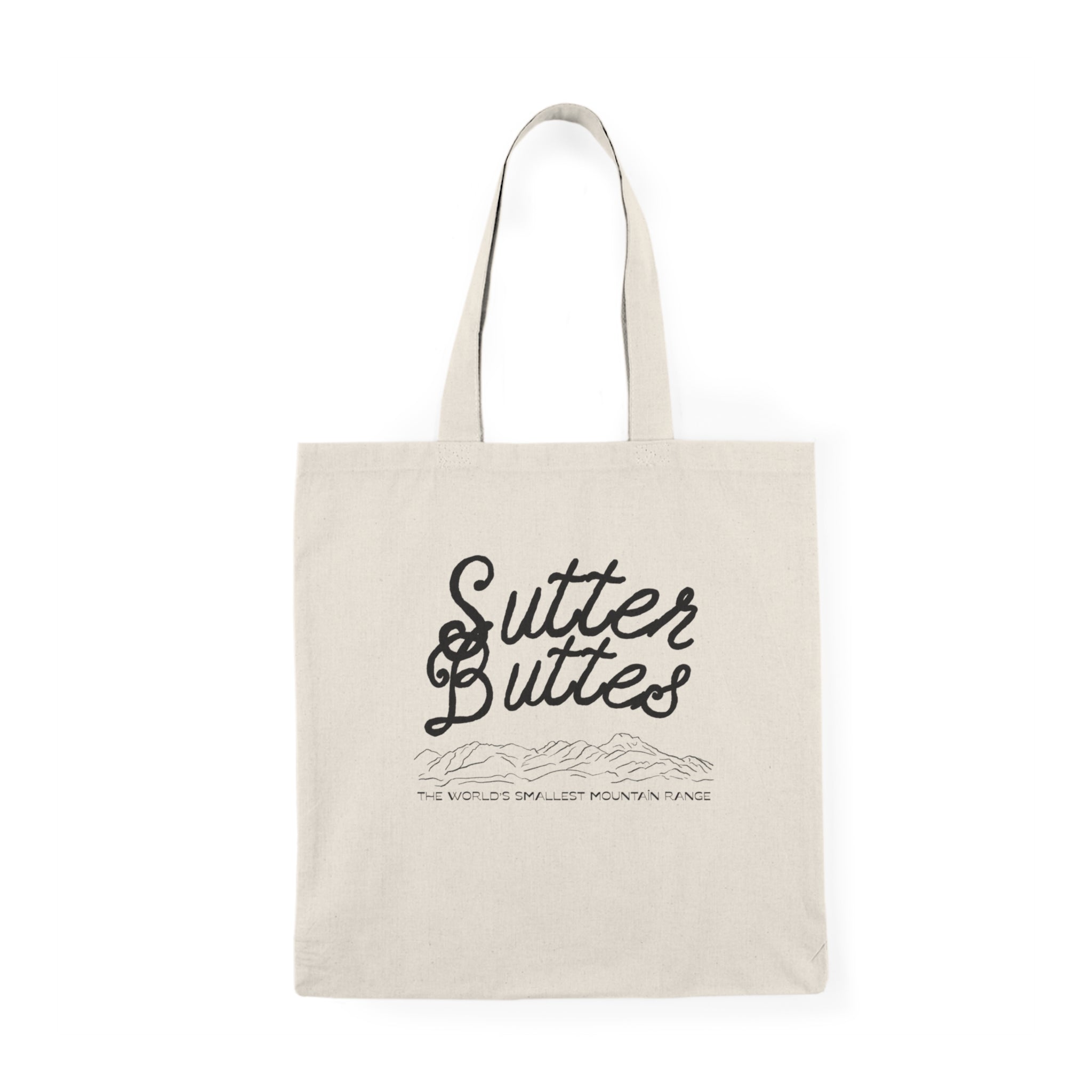 Sutter Buttes Natural Cotton Tote — Scenic Mountain Script Market Bag