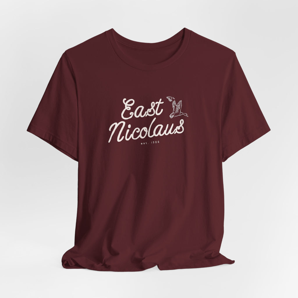 East Nicolaus Vintage Script T‑Shirt — Retro SmallTown Tee
