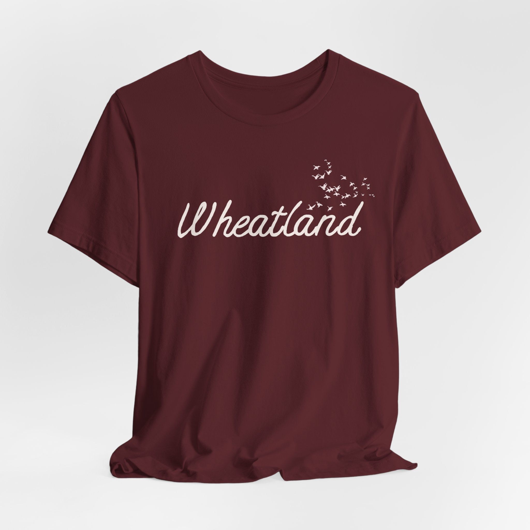 Winter Birds Wheatland Script Tee — Casual Town Name T‑Shirt
