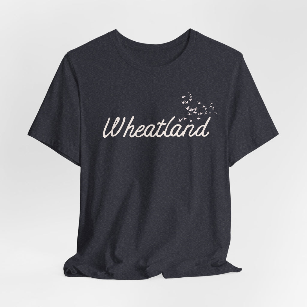 Winter Birds Wheatland Script Tee — Casual Town Name T‑Shirt