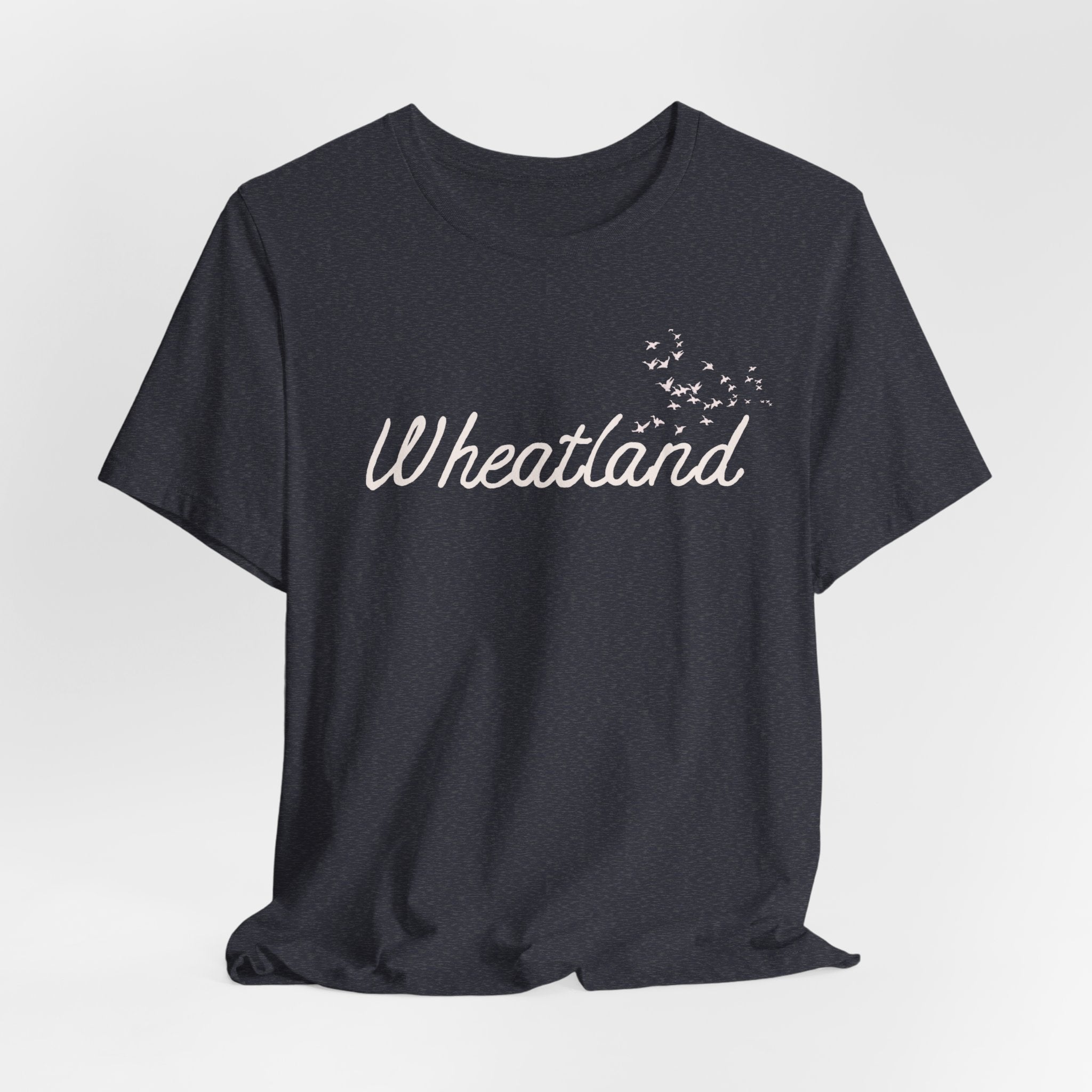 Winter Birds Wheatland Script Tee — Casual Town Name T‑Shirt