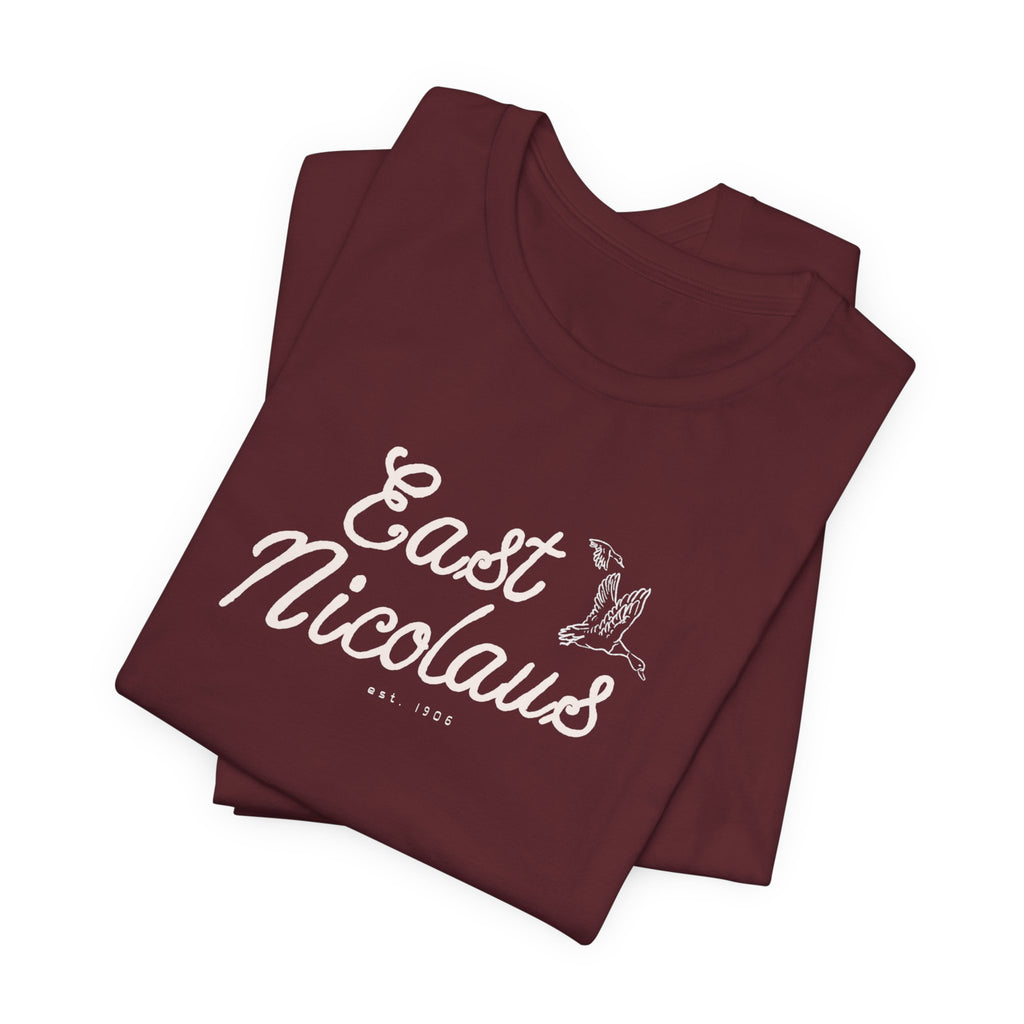 East Nicolaus Vintage Script T‑Shirt — Retro SmallTown Tee