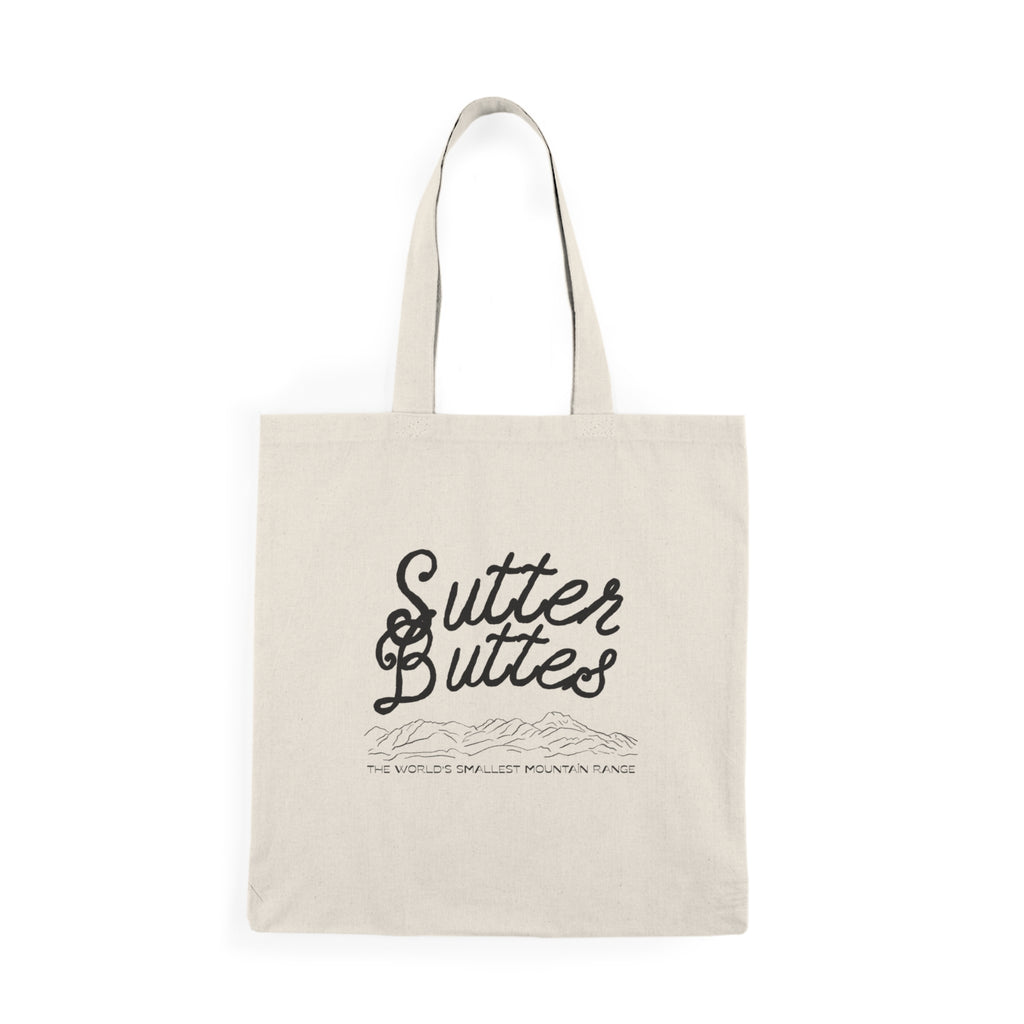 Sutter Buttes Natural Cotton Tote — Scenic Mountain Script Market Bag
