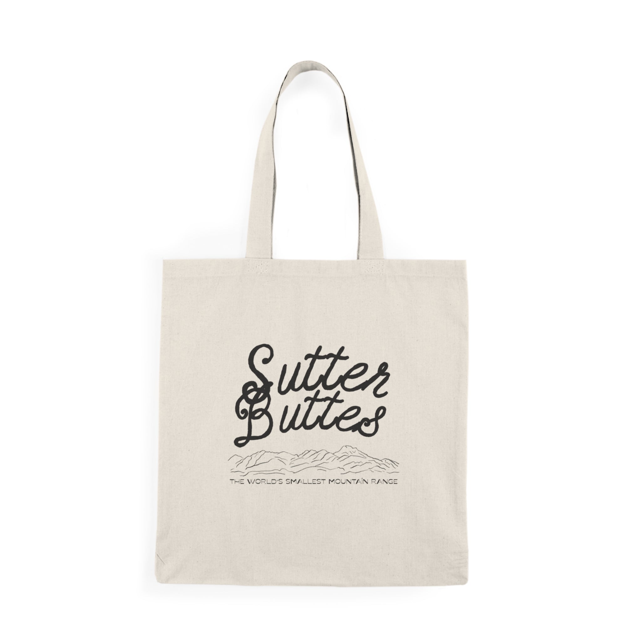 Sutter Buttes Natural Cotton Tote — Scenic Mountain Script Market Bag